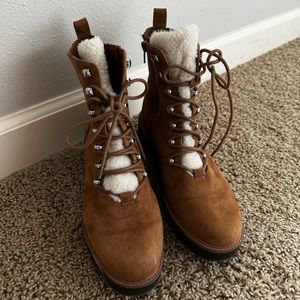 Indigo Rd. Tan Combat Boots Womens Size 9.5 Lace Up Faux Fur Winter